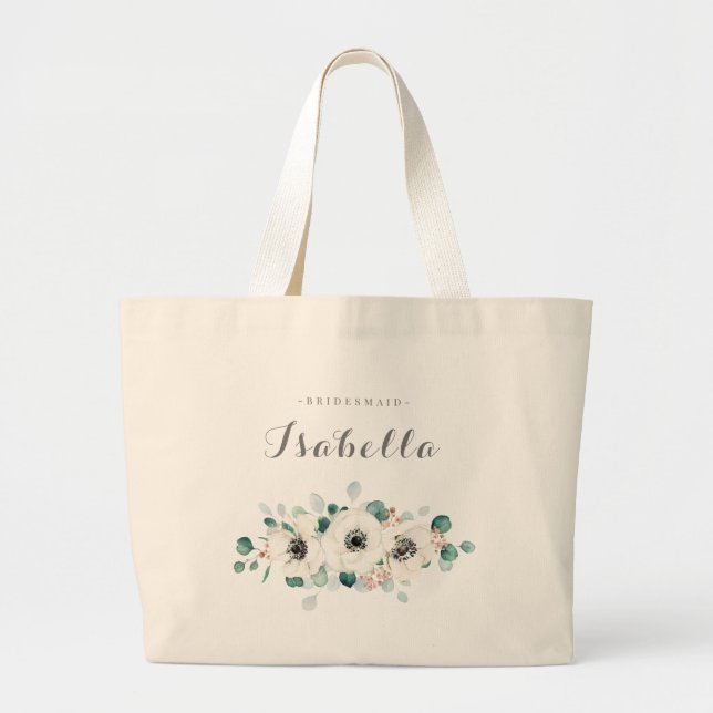 Bolsa Tote Grande Eucalyptus Greenery anêmona ponte floral (Frente)