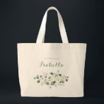 Bolsa Tote Grande Eucalyptus Greenery, dama-de-ponte floral branca<br><div class="desc">Minúscula de aquarela moderna,  eucalipto verde e design floral branco,  com nome de dama de honra personalizado,  elegante e na moda,  presentes personalizados de dama de noiva,  casamento botânico e casamento de praia,  personalizados para excelente e verão. Ver todas as peças correspondentes na coleção</div>