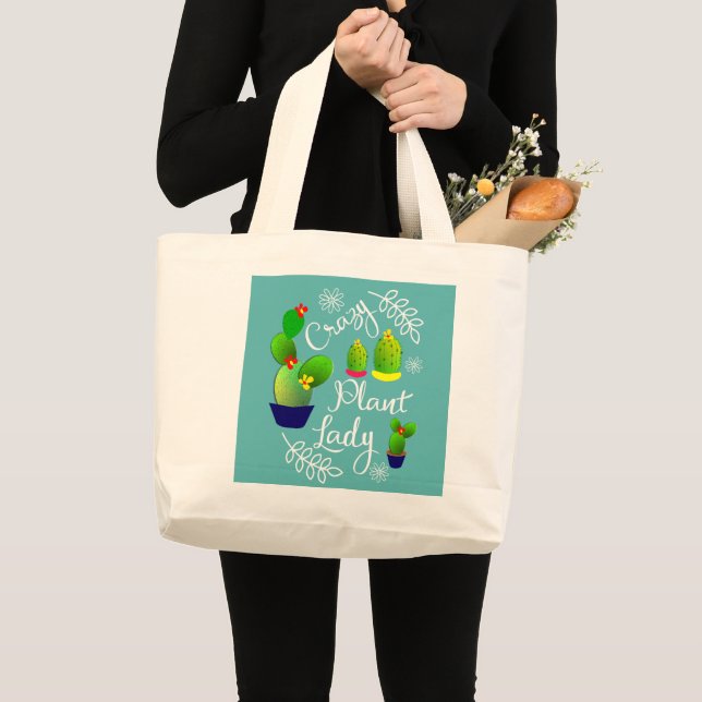 Bolsa Tote Grande Fábrica Louca Lady Funny Cactus (Frente (produto))