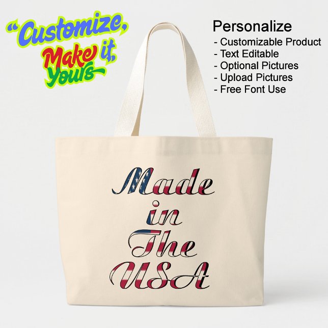 Bolsa Tote Grande Fabricado nos Estados Unidos com uma bebida natura (Made in The USA Natural Beige Jumbo Tote Bag - Personalize, Customizable & Text Editable.)
