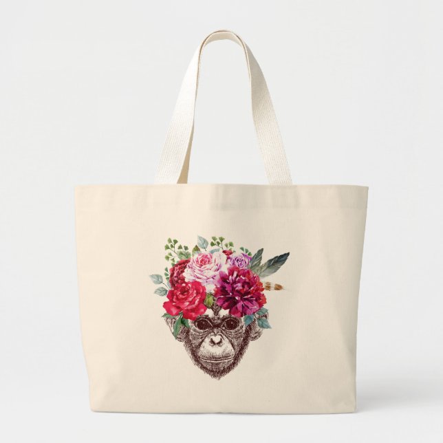 Bolsa Tote Grande Face do Macaco Flor (Frente)