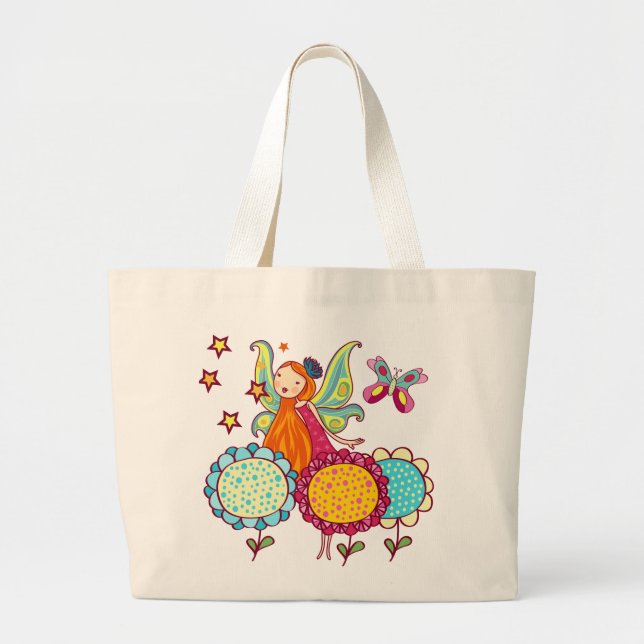 Bolsa Tote Grande Fada do jardim com flores (Frente)