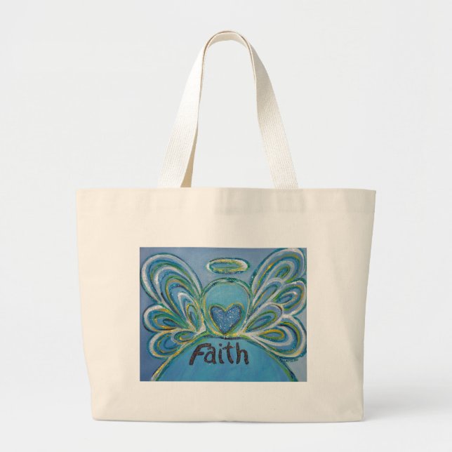 Bolsa Tote Grande Faith Angel Word Art Tote Bag (Frente)