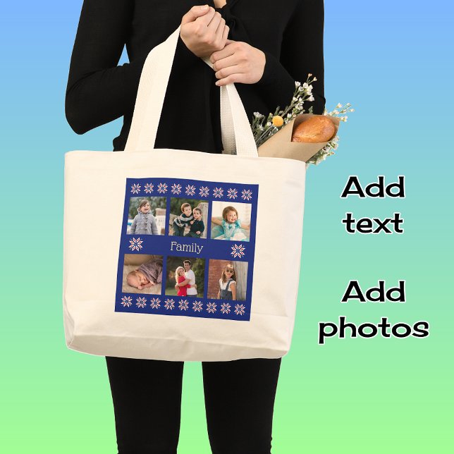 Bolsa Tote Grande Família 6 fotos personalizadas marinho no inverno (Criador carregado)