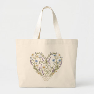 Bolsa Tote Grande Farmácia Botânica Coração Ervas Flor