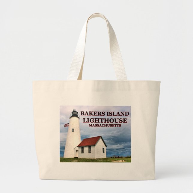 Bolsa Tote Grande Farol da Ilha Bakers, Massachusetts Tote Bag (Frente)
