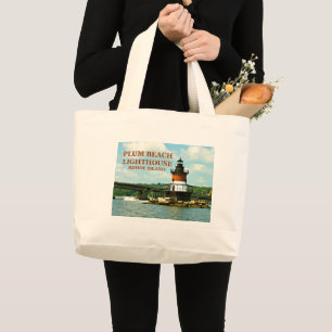 Bolsa Tote Grande Farol da praia da ameixa, Rhode - sacola da ilha