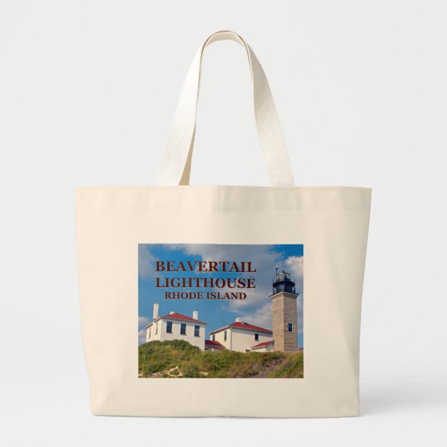 Bolsa Tote Grande Farol de Beavertail, Saco de Tote de Rhode Island (Frente)