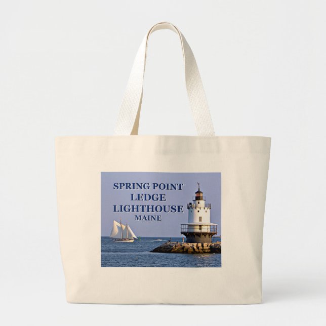 Bolsa Tote Grande Farol de ponta primavera, Maine Tote Bag (Frente)