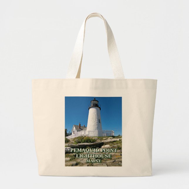 Bolsa Tote Grande Farol de Ponto Pemaquide, Maine (Frente)