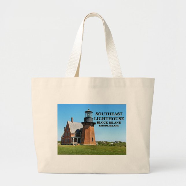 Bolsa Tote Grande Farol do Sudeste, Bloco Island RI Tote Bag (Frente)