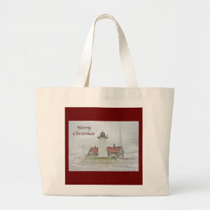 Bolsa Tote Grande Farol em neve Feliz Natal