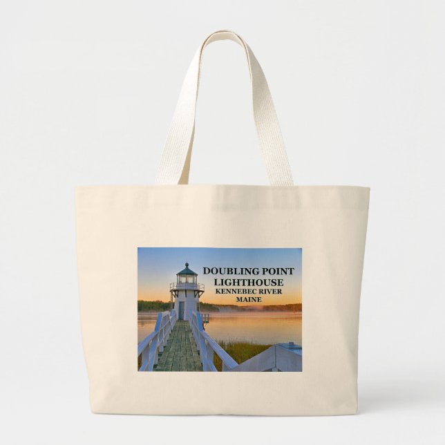 Bolsa Tote Grande Farol Ponto Duplo, Ilha Arrowsic, Maine (Frente)