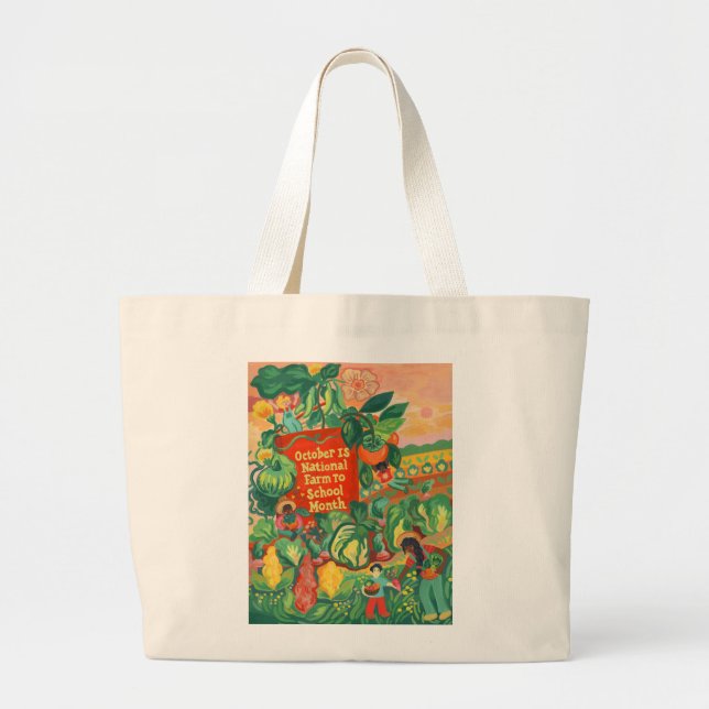 Bolsa Tote Grande Fazenda à Arte Quadrada do Mês da Escola (Frente)