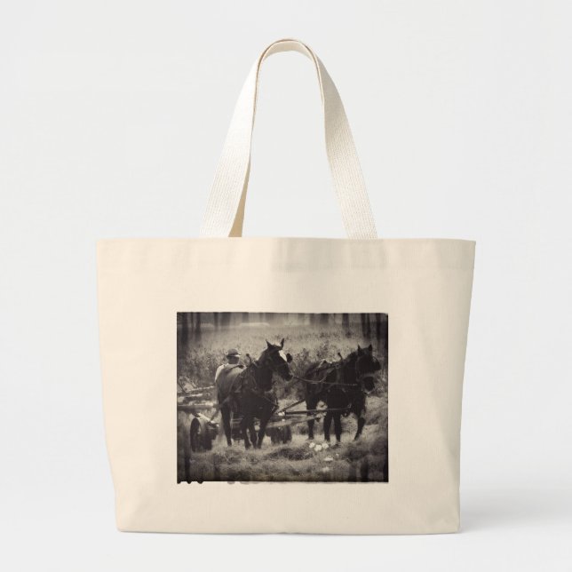 Bolsa Tote Grande Fazer com Cavalos Pretos e Brancos (Frente)