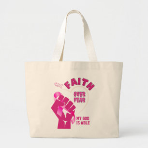 Bolsa Tote Grande FÉ SOBRE O MEDO A Consciência do Cancer