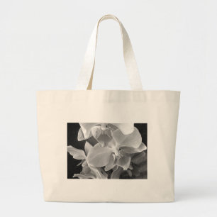 Bolsa Tote Grande Fechar as flores de orquídeas em escala de cinzas