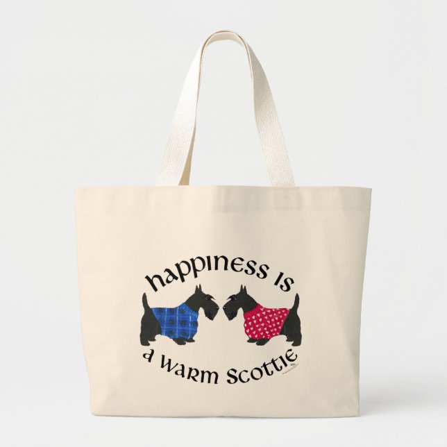 Bolsa Tote Grande Felicidade dos Terriers Escoceses Pretos (Frente)