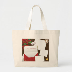 Bolsa Tote Grande Feliz ano novo com Holly adicione a etiqueta de fo