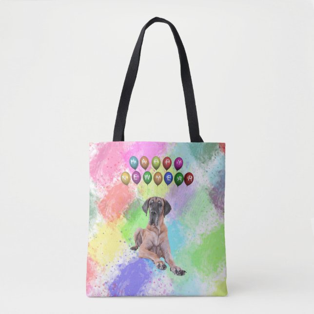 Bolsa Tote Grande Feliz ano novo de desejo de cão (Frente)