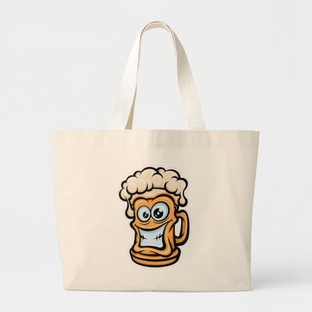 Bolsa Tote Grande Feliz Cama De Cerveja, Ilustração Engraçada (Frente)