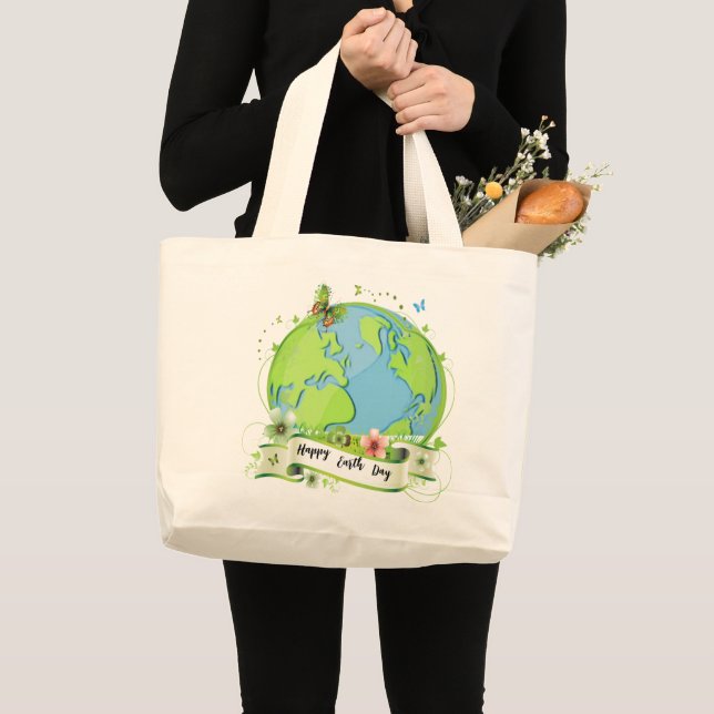 Bolsa Tote Grande Feliz Dia da Terra 2024 (Frente (produto))