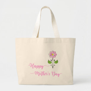Bolsa Tote Grande Feliz Dia das Mães com Flor Rosa