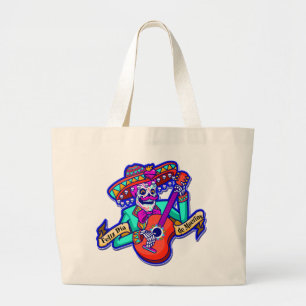Bolsa Tote Grande Feliz Dia De Muertos com o Skeleton tocando violão