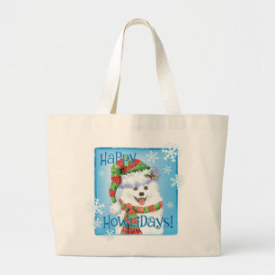 Bolsa Tote Grande Feliz Howlidays Cachorro Esquimó Grande Saco