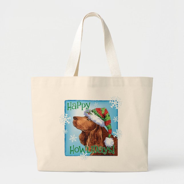 Bolsa Tote Grande Feliz Howlidays Field Spaniel Large Tote Bag (Frente)