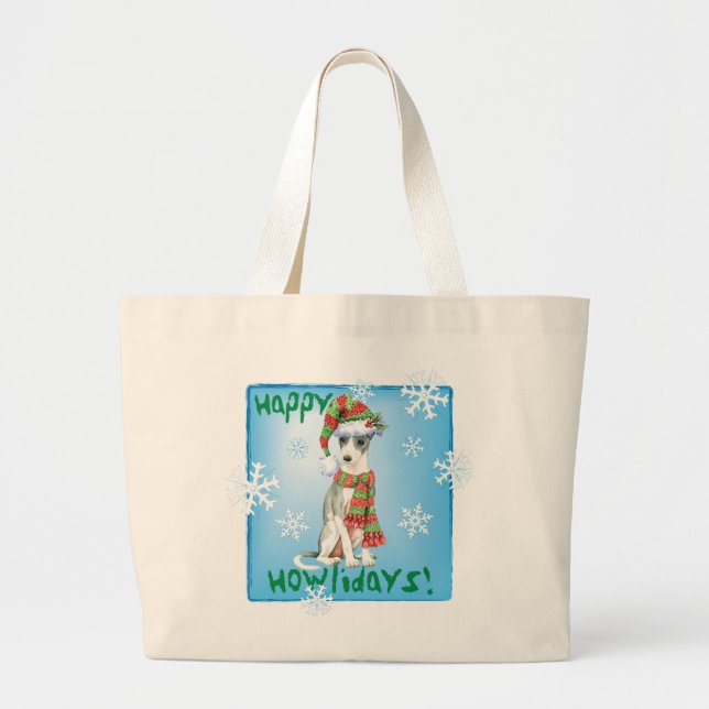 Bolsa Tote Grande Feliz Howlidays Italiano Greyhound (Frente)