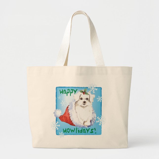 Bolsa Tote Grande Feliz Howlidays Maltês (Frente)