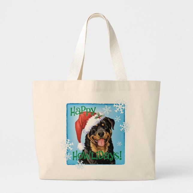 Bolsa Tote Grande Feliz Howlidays Rottweiler (Frente)