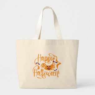 Bolsa Tote Grande Feliz morcego de Halloween jack ou lanterna