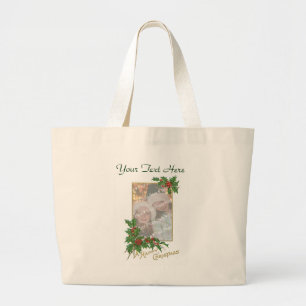 Bolsa Tote Grande Feliz Natal do Add-A-Photo Vintage