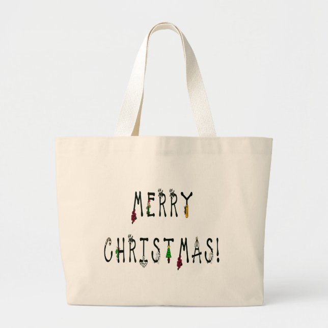 Bolsa Tote Grande Feliz Natal - Fonte de decoração (Frente)