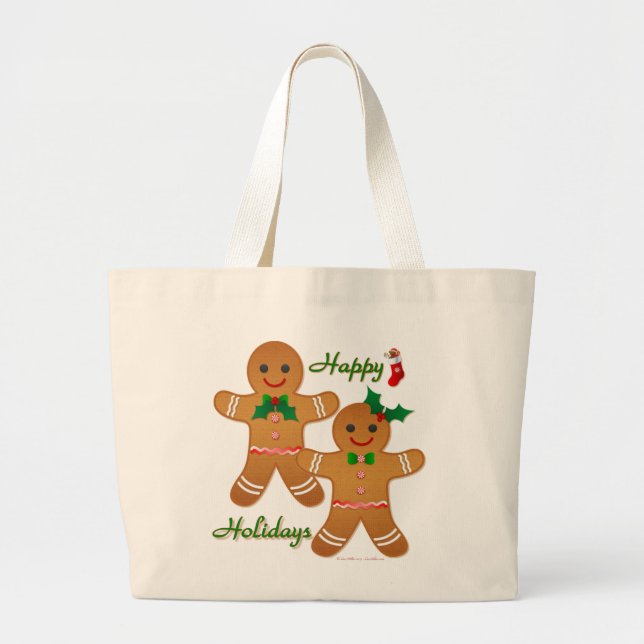 Bolsa Tote Grande Feliz Natal Gingercake Man Boy (Frente)
