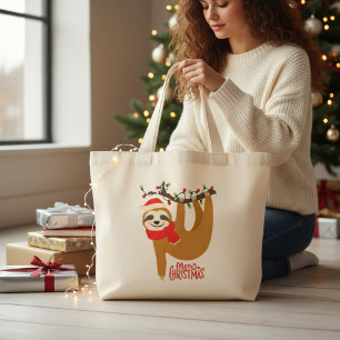 Bolsa Tote Grande Feliz Natal Sloth Feriados