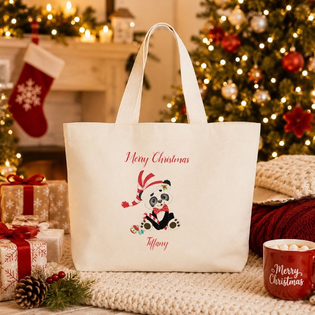 Bolsa Tote Grande Feliz Natal Urso Panda (Criador carregado)
