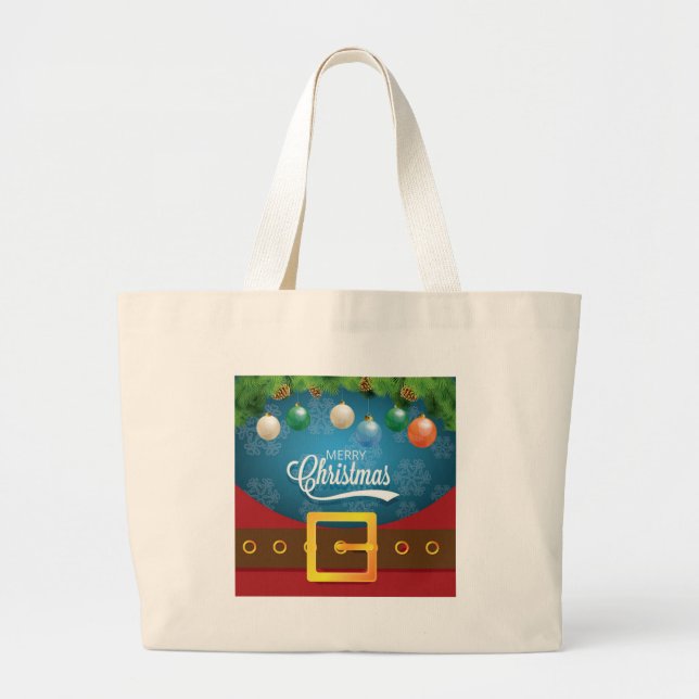 Bolsa Tote Grande Feliz Papai noel de Natal (Frente)