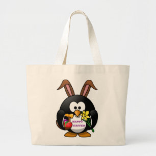 BOLSA TOTE GRANDE "FELZ PASCOA" PENGUIN BUNNY