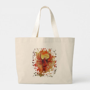 Bolsa Tote Grande Fênix Ardente Erguendo-se Arte de Chama Negrito Mi