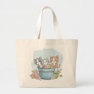 Bolsa Tote Grande festa de aniversário de gatinho fofo