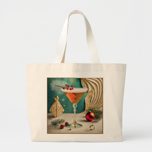 Bolsa Tote Grande Festa de Natal de Cocktail da Metade do Século Hap (Frente)