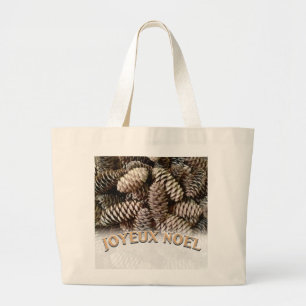 Bolsa Tote Grande Festa Festiva Joyeux Noel Pine Cone