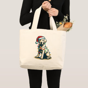 Bolsa Tote Grande Festivo Feriado Cão Labrador com Luz de Natal