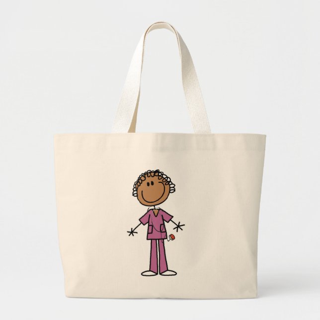 Bolsa Tote Grande Figura fêmea enfermeira da vara do afro-americano (Frente)
