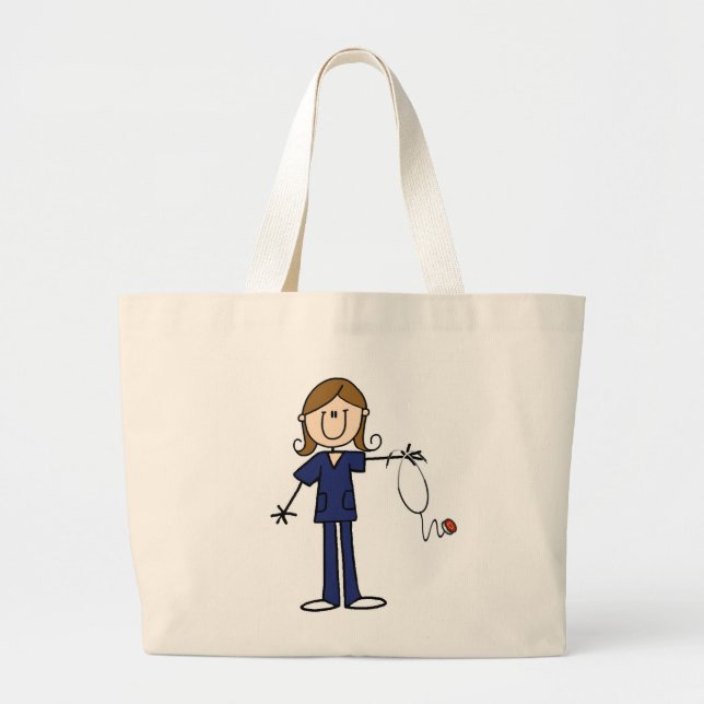 Bolsa Tote Grande Figura fêmea uniforme azul enfermeira da vara do (Frente)