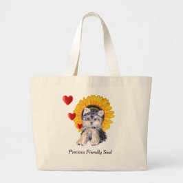 Bolsa Tote Grande Filhote de cachorro Yorkshire Terrier, corações e