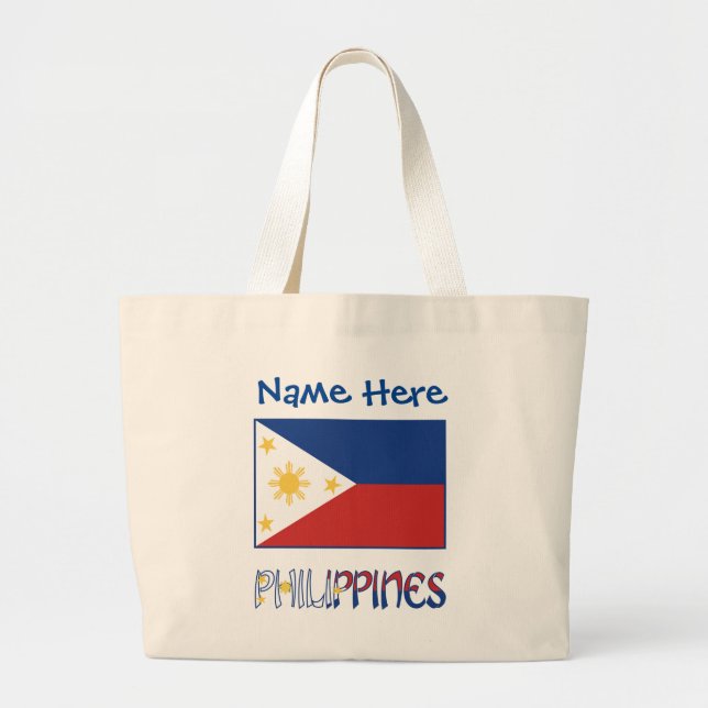Bolsa Tote Grande Filipinas: Personalização Azul do Sinalizador Fili (Frente)